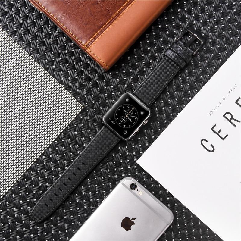 Carbon Fibre Leather Apple Watch Band - OzStraps